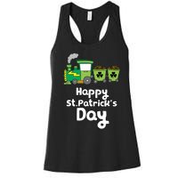 Happy Patrick's Day Cute Train Irish Boy Shamrock Gifts Women's Racerback Tank