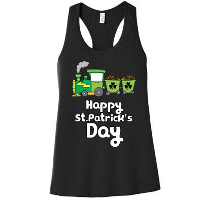 Happy Patrick's Day Cute Train Irish Boy Shamrock Gifts Women's Racerback Tank