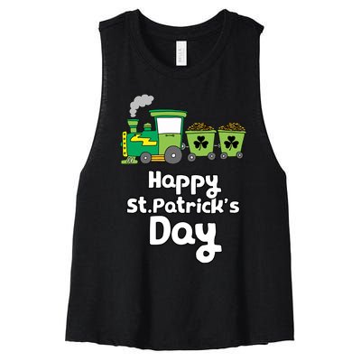 Happy Patrick's Day Cute Train Irish Boy Shamrock Gifts Women's Racerback Cropped Tank