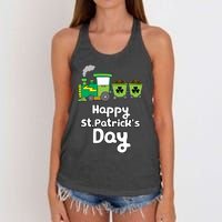 Happy Patrick's Day Cute Train Irish Boy Shamrock Gifts Women's Knotted Racerback Tank