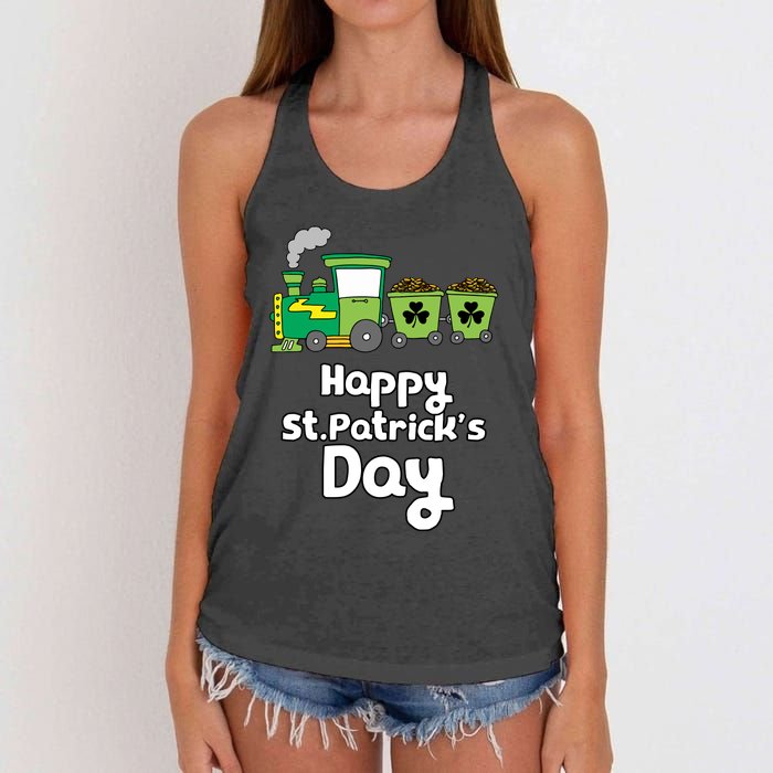 Happy Patrick's Day Cute Train Irish Boy Shamrock Gifts Women's Knotted Racerback Tank