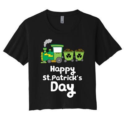 Happy Patrick's Day Cute Train Irish Boy Shamrock Gifts Women's Crop Top Tee