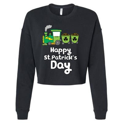 Happy Patrick's Day Cute Train Irish Boy Shamrock Gifts Cropped Pullover Crew