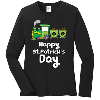 Happy Patrick's Day Cute Train Irish Boy Shamrock Gifts Ladies Long Sleeve Shirt