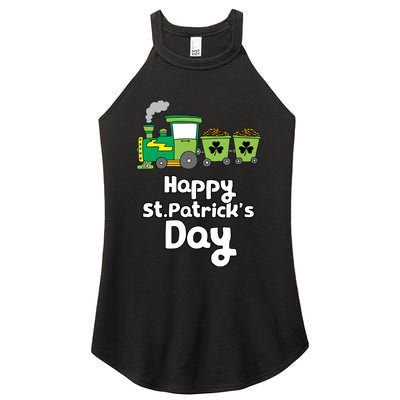 Happy Patrick's Day Cute Train Irish Boy Shamrock Gifts Women's Perfect Tri Rocker Tank