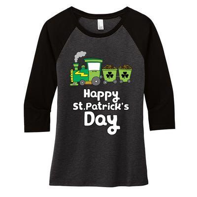 Happy Patrick's Day Cute Train Irish Boy Shamrock Gifts Women's Tri-Blend 3/4-Sleeve Raglan Shirt