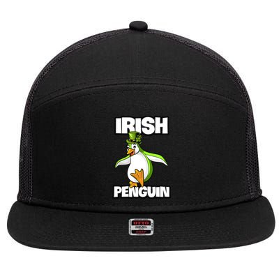 Happy Patrick's Day Irish Penguin Leprechaun Gifts 7 Panel Mesh Trucker Snapback Hat