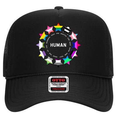 Human Pride Design - Human LGBTQ Flag High Crown Mesh Back Trucker Hat