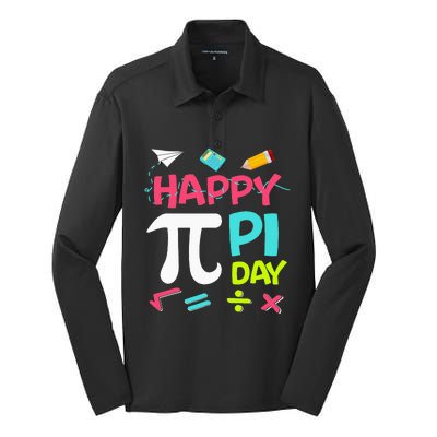 Happy Pi Day  Math Teachers Student Professor Pi Day Silk Touch Performance Long Sleeve Polo