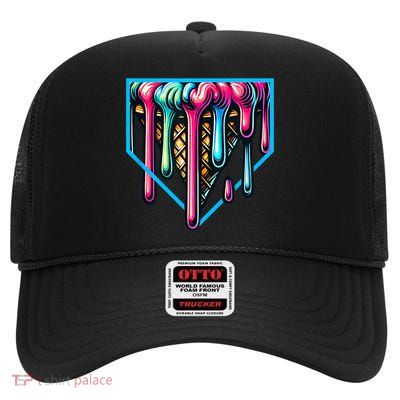 Home Plate Drip Ice Cream Softball & Baseball High Crown Mesh Back Trucker Hat