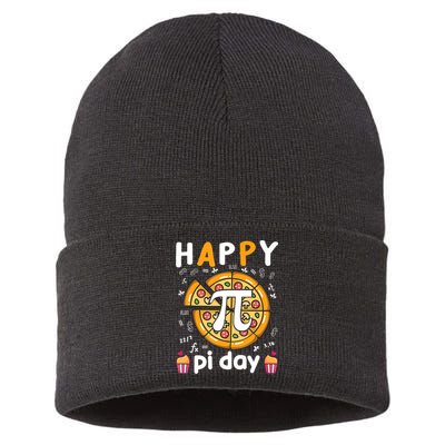 Happy Pi Day Mathematic Math Teacher For Pi Day 3.14 Sustainable Knit Beanie