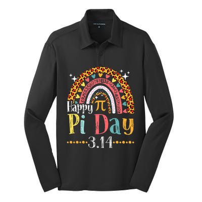 Happy Pi Day Mathematic Math Teacher Gifts Leopard Rainbow Silk Touch Performance Long Sleeve Polo