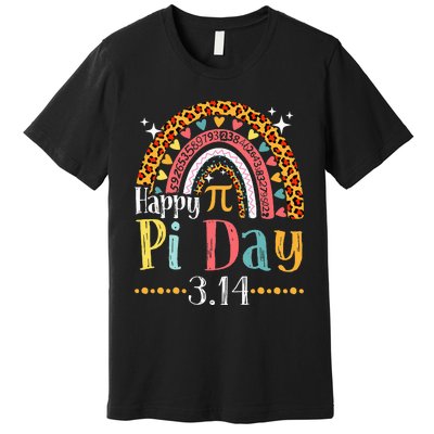 Happy Pi Day Mathematic Math Teacher Gifts Leopard Rainbow Premium T-Shirt