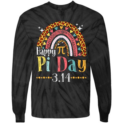 Happy Pi Day Mathematic Math Teacher Gifts Leopard Rainbow Tie-Dye Long Sleeve Shirt