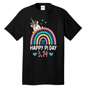 Happy Pi Day Math Teacher School  Rainbow Unicorn Tall T-Shirt