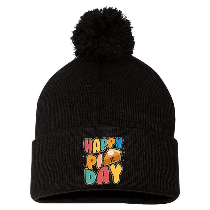 Happy Pi Day 3 14 Pie Slice March 14 Pom Pom 12in Knit Beanie