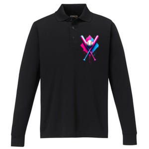 Home Plate Drip Ice Cream Softball Baseball Performance Long Sleeve Polo