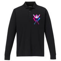 Home Plate Drip Ice Cream Softball Baseball Performance Long Sleeve Polo