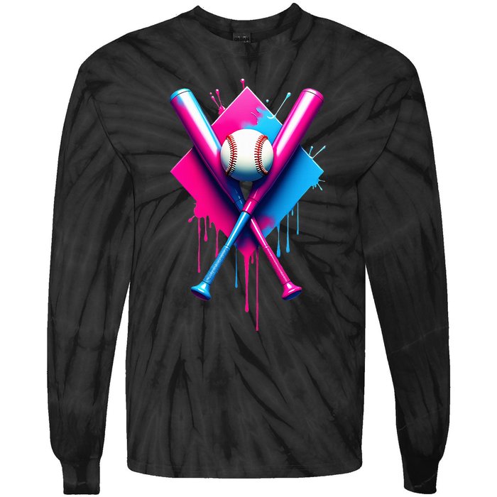 Home Plate Drip Ice Cream Softball Baseball Tie-Dye Long Sleeve Shirt