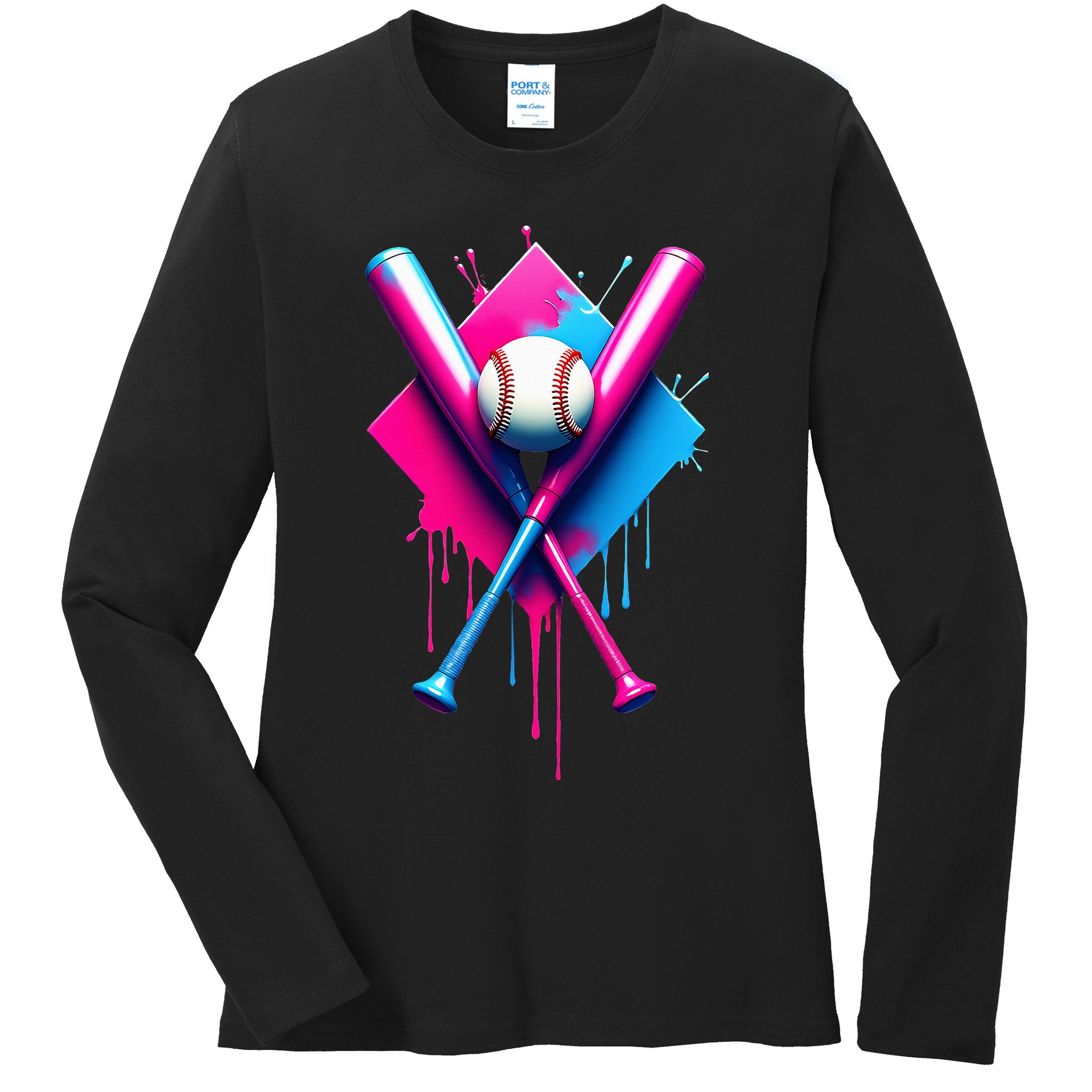 Home Plate Drip Ice Cream Softball Baseball Ladies Long Sleeve Shirt