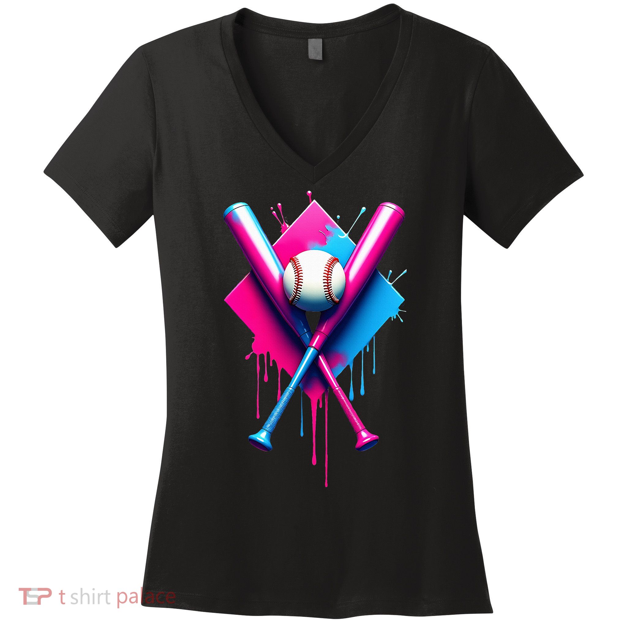 Home Plate Drip Ice Cream Softball Baseball Women's V-Neck T-Shirt