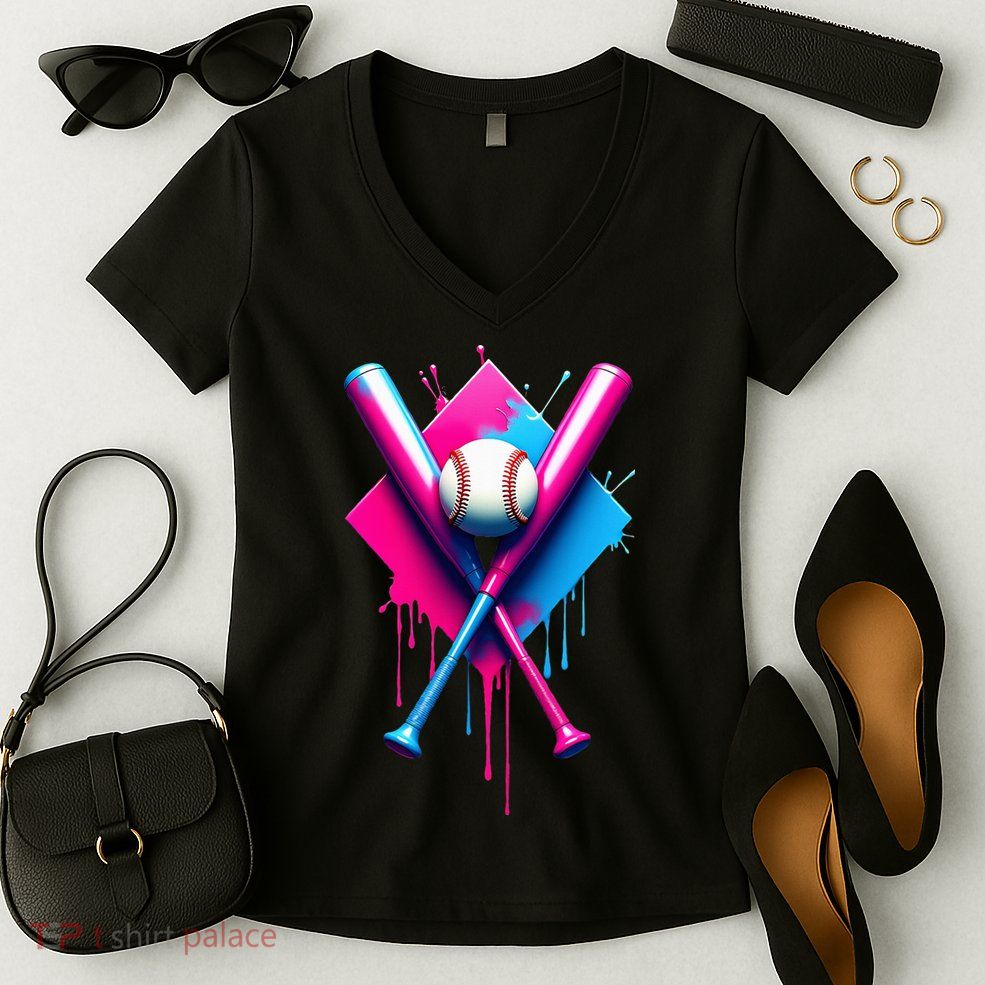 Home Plate Drip Ice Cream Softball Baseball Women's V-Neck T-Shirt