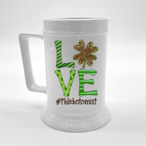 Happy Patrick's Day Love Phlebotomist Nurse Irish And Leopard Funny Gift Beer Stein