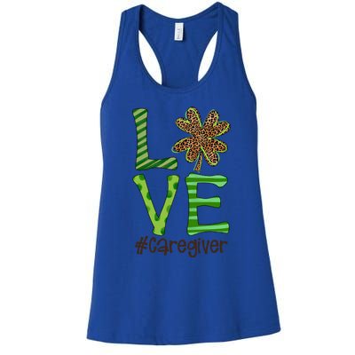 Happy Patrick's Day Love Caregiver Nurse Irish And Leopard Gift Women's Racerback Tank