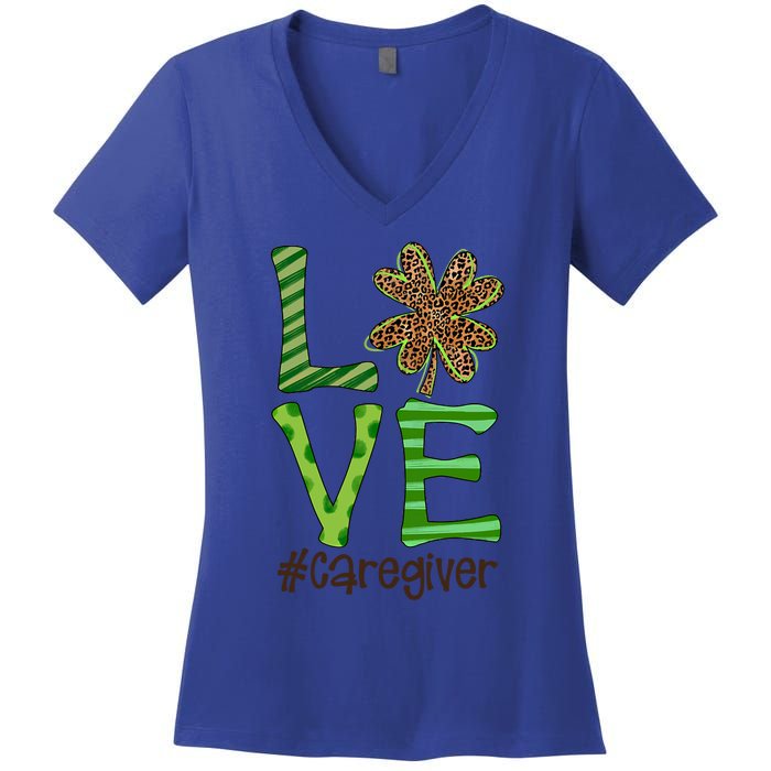 Happy Patrick's Day Love Caregiver Nurse Irish And Leopard Gift Women's V-Neck T-Shirt