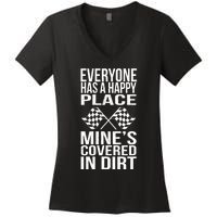 Happy Place Dirt Track Race Sprint Car Racing Driver Gift Women's V-Neck T-Shirt