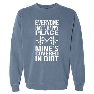 Happy Place Dirt Track Race Sprint Car Racing Driver Gift Garment-Dyed Sweatshirt