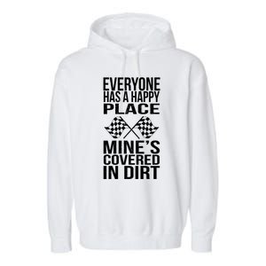 Happy Place Dirt Track Race Sprint Car Racing Driver Gift Garment-Dyed Fleece Hoodie