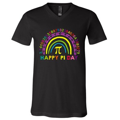 Happy Pi Day Teacher Pi Maths Symbol Pi Day Rainbow V-Neck T-Shirt