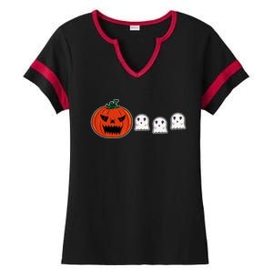 Hq Pumpkin Eating Ghoscute Gift Retro Gamer Spooky Pumpkin Meaningful Gift Ladies Halftime Notch Neck Tee