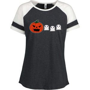 Hq Pumpkin Eating Ghoscute Gift Retro Gamer Spooky Pumpkin Meaningful Gift Enza Ladies Jersey Colorblock Tee