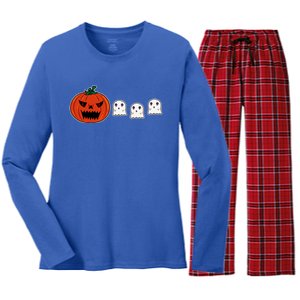 Hq Pumpkin Eating Ghoscute Gift Retro Gamer Spooky Pumpkin Meaningful Gift Women's Long Sleeve Flannel Pajama Set 