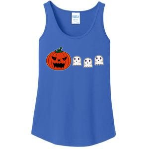 Hq Pumpkin Eating Ghoscute Gift Retro Gamer Spooky Pumpkin Meaningful Gift Ladies Essential Tank