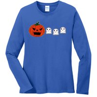 Hq Pumpkin Eating Ghoscute Gift Retro Gamer Spooky Pumpkin Meaningful Gift Ladies Long Sleeve Shirt