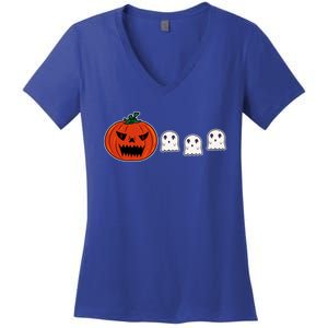 Hq Pumpkin Eating Ghoscute Gift Retro Gamer Spooky Pumpkin Meaningful Gift Women's V-Neck T-Shirt