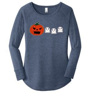 Hq Pumpkin Eating Ghoscute Gift Retro Gamer Spooky Pumpkin Meaningful Gift Women's Perfect Tri Tunic Long Sleeve Shirt