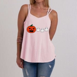 Hq Pumpkin Eating Ghoscute Gift Retro Gamer Spooky Pumpkin Meaningful Gift Women's Strappy Tank