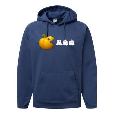 Halloween Pumpkin Eating Ghost Fall Gamer Costume Great Gift Performance Fleece Hoodie