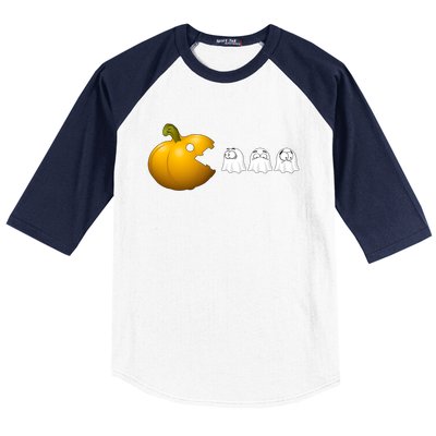 Halloween Pumpkin Eating Ghost Fall Gamer Costume Great Gift Baseball Sleeve Shirt