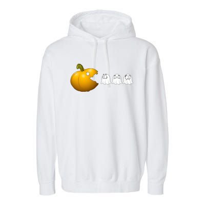 Halloween Pumpkin Eating Ghost Fall Gamer Costume Great Gift Garment-Dyed Fleece Hoodie