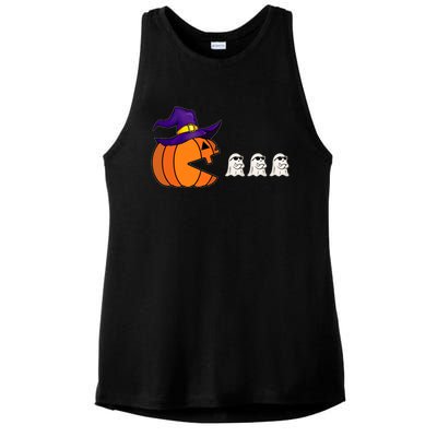 Halloween Pumpkin Eating Ghost Funny Gamer Cute Gift Ladies PosiCharge Tri-Blend Wicking Tank