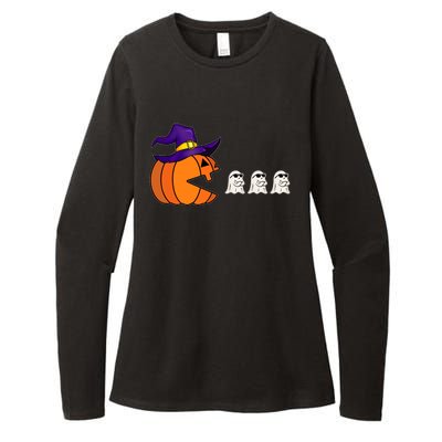 Halloween Pumpkin Eating Ghost Funny Gamer Cute Gift Womens CVC Long Sleeve Shirt