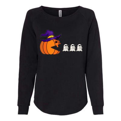 Halloween Pumpkin Eating Ghost Funny Gamer Cute Gift Womens California Wash Sweatshirt