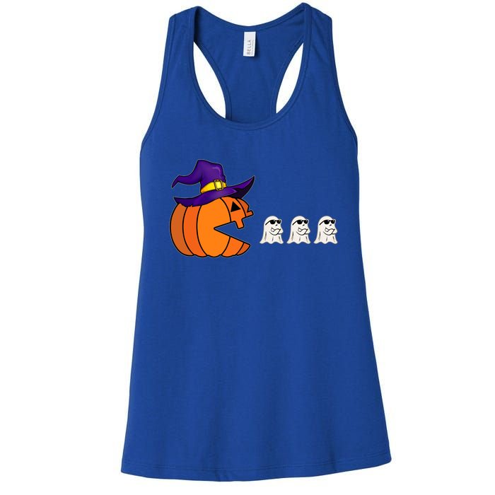 Halloween Pumpkin Eating Ghost Funny Gamer Cute Gift Women's Racerback Tank