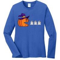 Halloween Pumpkin Eating Ghost Funny Gamer Cute Gift Ladies Long Sleeve Shirt