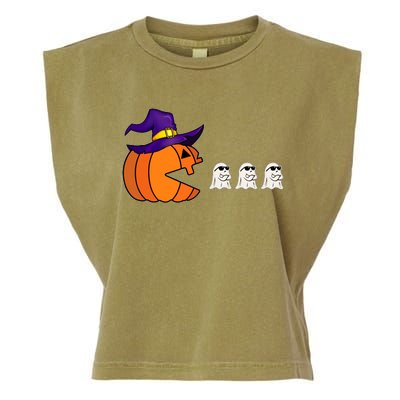 Halloween Pumpkin Eating Ghost Funny Gamer Cute Gift Garment-Dyed Women's Muscle Tee